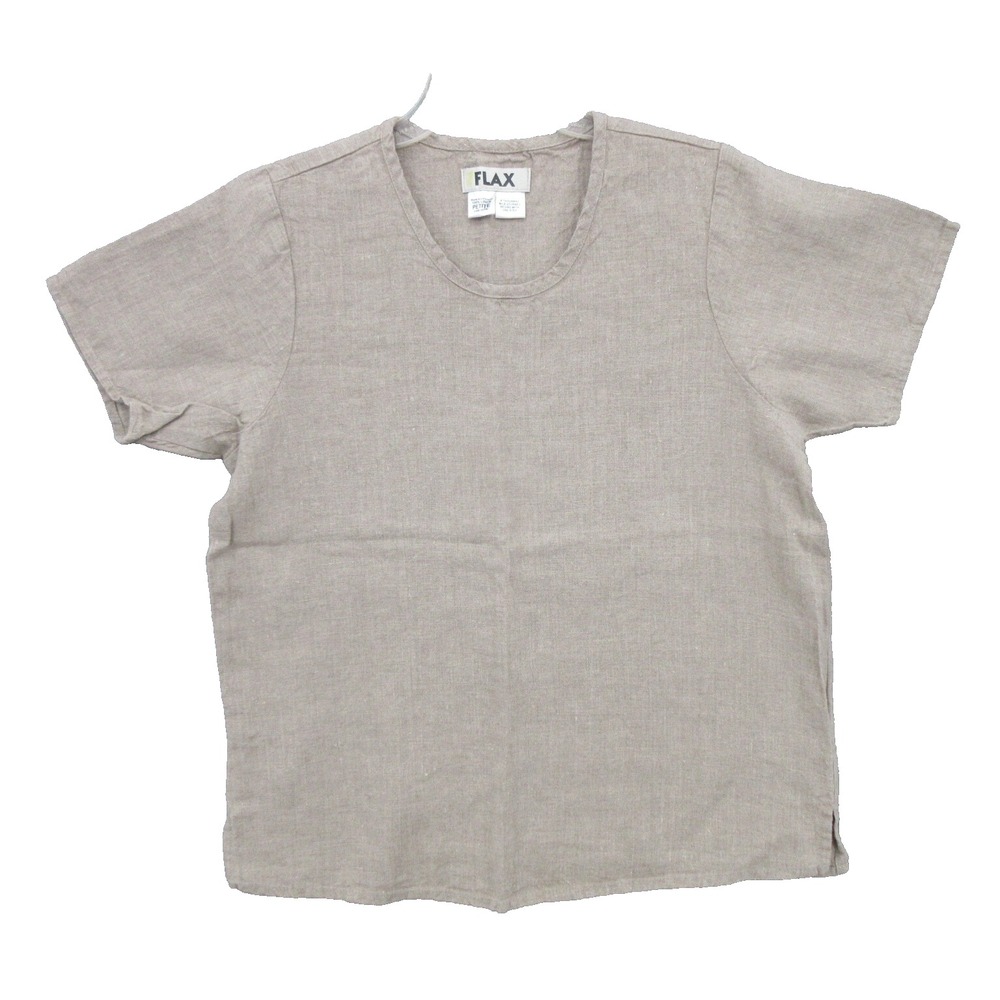 FLAX Designs Linen XS Pullover Scoop Neck Side Slit Short Sleeve New